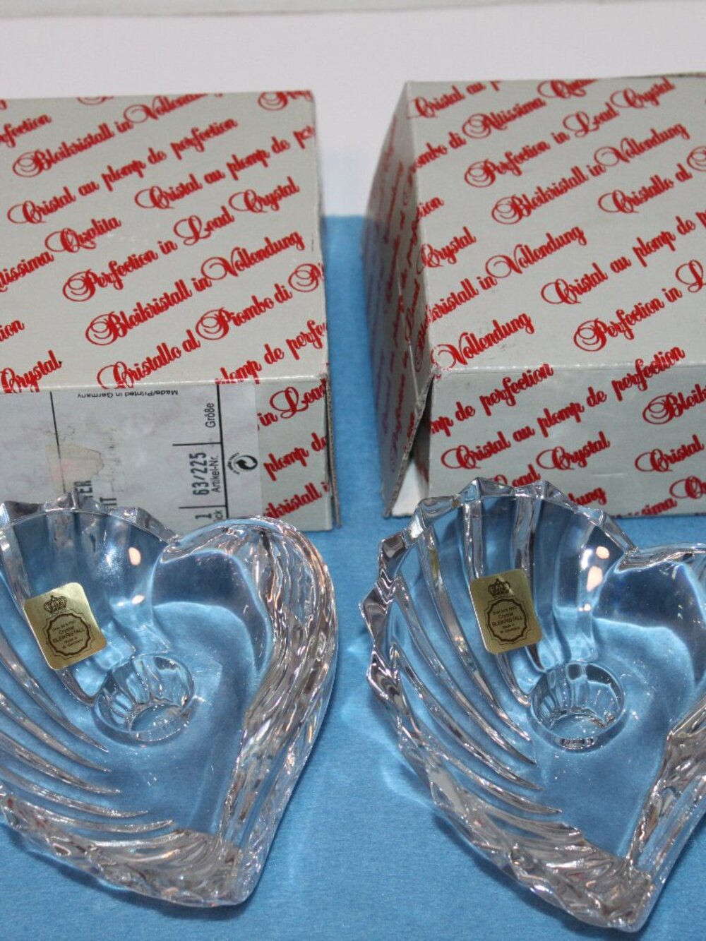 Vintage Bleikristal Crystal Heart Candleholders, NIB